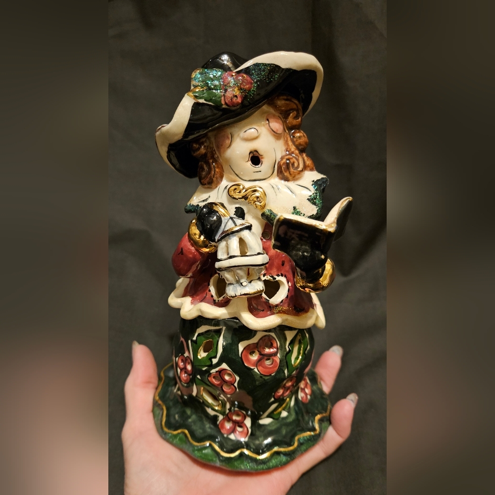 Blue Sky Clayworks Heather Goldminc 2001 Signed Christmas Caroler Tea Light